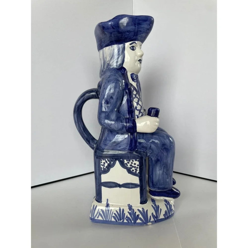 Antique Dutch Delft Blue White‎ Toby Jug Pitcher Figural Seated Man 18th C Style